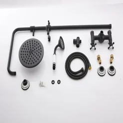 Two Handles Shower Systerm Set, Black Brass Faucet Three Holes Adjustable Electroplated Rainfall High Pressure Shower Mixer Taps with Rain Shower and Hand Shower
