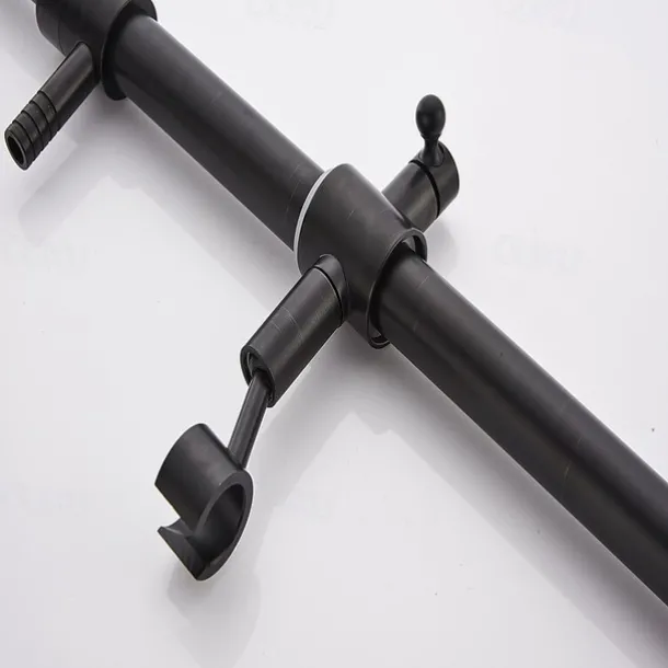 Two Handles Shower Systerm Set, Black Brass Faucet Three Holes Adjustable Electroplated Rainfall High Pressure Shower Mixer Taps with Rain Shower and Hand Shower