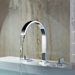 Two Handles Three Holes Bathtub Faucet - Contemporary Chrome Roman Tub Ceramic Valve Bath Shower Mixer Taps