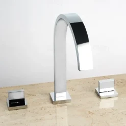 Two Handles Three Holes Bathtub Faucet - Contemporary Chrome Roman Tub Ceramic Valve Bath Shower Mixer Taps