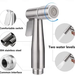 Two Ways 304 Stainless Steel Toilet Handheld Shattaf Bidet Sprayer Shower Heads Set Shower Faucet Accessories Muslim Shower G1/2 or G7/8