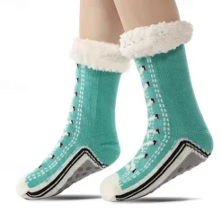 Ultra-Thick Cashmere Slipper Home Socks for Women, Non-Slip Fuzzy Home Socks with Grips, Warm Cozy Christmas Slipper Socks, Soft Inherentinct Winter Socks