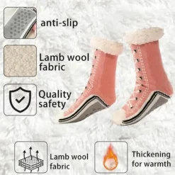 Ultra-Thick Cashmere Slipper Home Socks for Women, Non-Slip Fuzzy Home Socks with Grips, Warm Cozy Christmas Slipper Socks, Soft Inherentinct Winter Socks