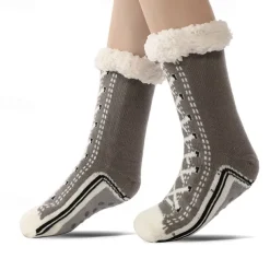 Ultra-Thick Cashmere Slipper Home Socks for Women, Non-Slip Fuzzy Home Socks with Grips, Warm Cozy Christmas Slipper Socks, Soft Inherentinct Winter Socks