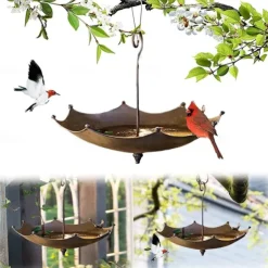 Umbrella-Shaped Bird Trough,Hanging Bird Feeder Tray for Outdoors Metal Bird Bath Pond or Drinker Metal Wild Bird Feeder for Outside Hanging Seed Platform