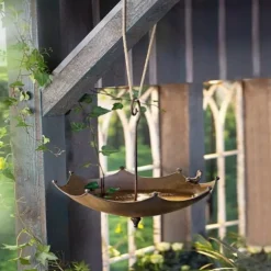 Umbrella-Shaped Bird Trough,Hanging Bird Feeder Tray for Outdoors Metal Bird Bath Pond or Drinker Metal Wild Bird Feeder for Outside Hanging Seed Platform