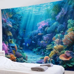 Undersea Landscape Hanging Tapestry Wall Art Large Tapestry Mural Decor Photograph Backdrop Blanket Curtain Home Bedroom Living Room Decoration