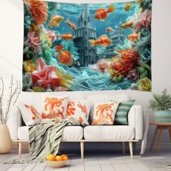 Undersea Landscape Hanging Tapestry Wall Art Large Tapestry Mural Decor Photograph Backdrop Blanket Curtain Home Bedroom Living Room Decoration