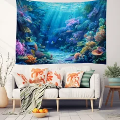 Undersea Landscape Hanging Tapestry Wall Art Large Tapestry Mural Decor Photograph Backdrop Blanket Curtain Home Bedroom Living Room Decoration