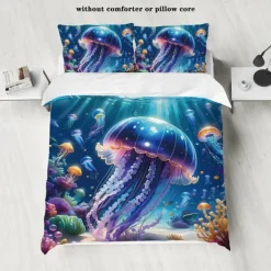 Underwater Ocean Dream Jellyfish Duvet Cover - Enchanting Marine Life Design - Soft and Comfortable Fabric - Perfect for Adding a Mystical Touch to Your Bedroom Decor - Easy to Wash and Maintain