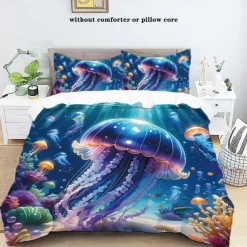 Underwater Ocean Dream Jellyfish Duvet Cover - Enchanting Marine Life Design - Soft and Comfortable Fabric - Perfect for Adding a Mystical Touch to Your Bedroom Decor - Easy to Wash and Maintain