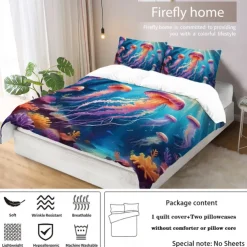 Underwater Ocean Dream Jellyfish Duvet Cover - Enchanting Marine Life Design - Soft and Comfortable Fabric - Perfect for Adding a Mystical Touch to Your Bedroom Decor - Easy to Wash and Maintain