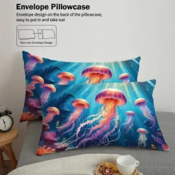 Underwater Ocean Dream Jellyfish Duvet Cover - Enchanting Marine Life Design - Soft and Comfortable Fabric - Perfect for Adding a Mystical Touch to Your Bedroom Decor - Easy to Wash and Maintain