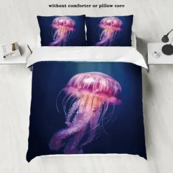 Underwater Ocean Dream Jellyfish Duvet Cover - Enchanting Marine Life Design - Soft and Comfortable Fabric - Perfect for Adding a Mystical Touch to Your Bedroom Decor - Easy to Wash and Maintain