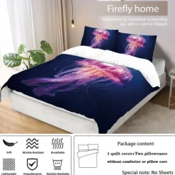 Underwater Ocean Dream Jellyfish Duvet Cover - Enchanting Marine Life Design - Soft and Comfortable Fabric - Perfect for Adding a Mystical Touch to Your Bedroom Decor - Easy to Wash and Maintain