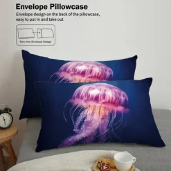Underwater Ocean Dream Jellyfish Duvet Cover - Enchanting Marine Life Design - Soft and Comfortable Fabric - Perfect for Adding a Mystical Touch to Your Bedroom Decor - Easy to Wash and Maintain