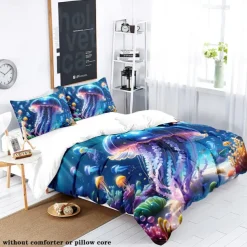 Underwater Ocean Dream Jellyfish Duvet Cover - Enchanting Marine Life Design - Soft and Comfortable Fabric - Perfect for Adding a Mystical Touch to Your Bedroom Decor - Easy to Wash and Maintain