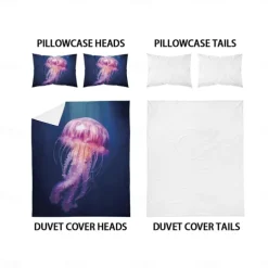 Underwater Ocean Dream Jellyfish Duvet Cover - Enchanting Marine Life Design - Soft and Comfortable Fabric - Perfect for Adding a Mystical Touch to Your Bedroom Decor - Easy to Wash and Maintain