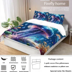 Underwater Ocean Dream Jellyfish Duvet Cover - Enchanting Marine Life Design - Soft and Comfortable Fabric - Perfect for Adding a Mystical Touch to Your Bedroom Decor - Easy to Wash and Maintain