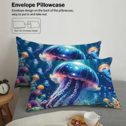 Underwater Ocean Dream Jellyfish Duvet Cover - Enchanting Marine Life Design - Soft and Comfortable Fabric - Perfect for Adding a Mystical Touch to Your Bedroom Decor - Easy to Wash and Maintain