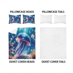 Underwater Ocean Dream Jellyfish Duvet Cover - Enchanting Marine Life Design - Soft and Comfortable Fabric - Perfect for Adding a Mystical Touch to Your Bedroom Decor - Easy to Wash and Maintain