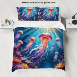 Underwater Ocean Dream Jellyfish Duvet Cover - Enchanting Marine Life Design - Soft and Comfortable Fabric - Perfect for Adding a Mystical Touch to Your Bedroom Decor - Easy to Wash and Maintain