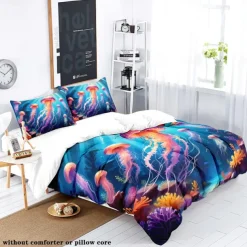 Underwater Ocean Dream Jellyfish Duvet Cover - Enchanting Marine Life Design - Soft and Comfortable Fabric - Perfect for Adding a Mystical Touch to Your Bedroom Decor - Easy to Wash and Maintain