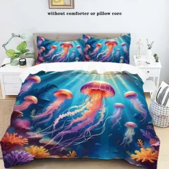 Underwater Ocean Dream Jellyfish Duvet Cover - Enchanting Marine Life Design - Soft and Comfortable Fabric - Perfect for Adding a Mystical Touch to Your Bedroom Decor - Easy to Wash and Maintain