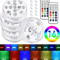 Underwater Submersible LED Pool Pond Lights 1/2/4 Packs with Remote RF Waterproof with Magnets Suction Cups Color Changing Fountain Lights Battery Operated