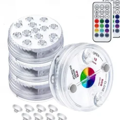 Underwater Submersible LED Pool Pond Lights 1/2/4 Packs with Remote RF Waterproof with Magnets Suction Cups Color Changing Fountain Lights Battery Operated