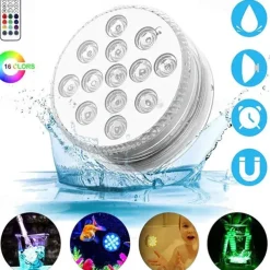Underwater Submersible LED Pool Pond Lights 1/2/4 Packs with Remote RF Waterproof with Magnets Suction Cups Color Changing Fountain Lights Battery Operated