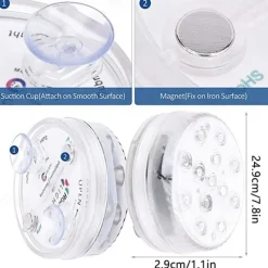 Underwater Submersible LED Pool Pond Lights 1/2/4 Packs with Remote RF Waterproof with Magnets Suction Cups Color Changing Fountain Lights Battery Operated