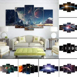 Unframed 5 Panels Space Universe earth light painting canvas art painting wall art