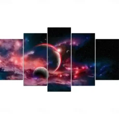 Unframed 5 Panels Space Universe earth light painting canvas art painting wall art