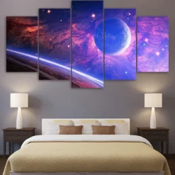 Unframed 5 Panels Space Universe earth light painting canvas art painting wall art