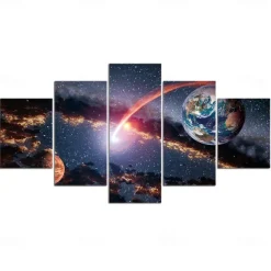 Unframed 5 Panels Space Universe earth light painting canvas art painting wall art