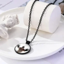 Unique Glass Pendant Necklace - Luminous Silhouette, Glowing Green, Metallic Chain for Night Events