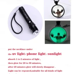 Unique Glass Pendant Necklace - Luminous Silhouette, Glowing Green, Metallic Chain for Night Events