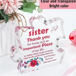 Unique Puzzle-Shaped Acrylic Ornament For Your Sister Perfect Inspirational Gift For Birthdays Holidays Table Decoration And Home Decor