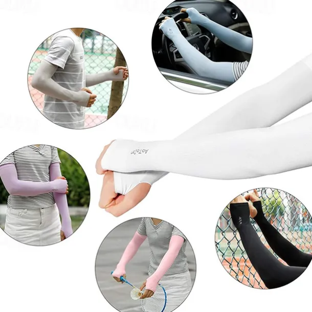 Unisex Compression Cooling UV Protection Sun Sleeves Long Arm Cover Anti-Slip Warmers for Outdoor Sports Sunblock Cover Summer Garden Arm Sleeves