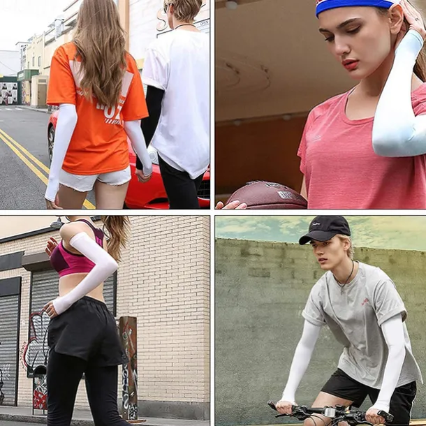 Unisex Compression Cooling UV Protection Sun Sleeves Long Arm Cover Anti-Slip Warmers for Outdoor Sports Sunblock Cover Summer Garden Arm Sleeves