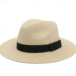 Unisex Summer Sun Hat, Panama Straw Wide Brim UV Protection Hat, Beach Hat for Travel & Outdoor, Sunshade for Men & Women