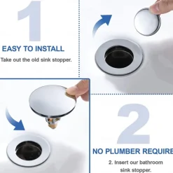 Universal Bathroom Sink Stopper, Basin Pop Up Drain Filter, Bathtub Converter Sink Drain Strainer Plug No Overflow