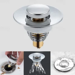 Universal Stainless Steel and Copper Pop-Up Bounce Core Basin Drain Filter Hair Catcher Shower Sink Strainer Bath Stopper Bath Stopper Plug Bathtub Bathroom Tool