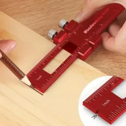 Upgrade Your Woodworking with this Precision Pocket Ruler: Aluminum Slide Ruler with Inch and Metric Measurements, T-Type Scribing, and Square Layout Tool