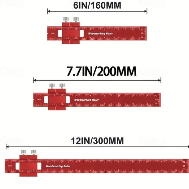 Upgrade Your Woodworking with this Precision Pocket Ruler: Aluminum Slide Ruler with Inch and Metric Measurements, T-Type Scribing, and Square Layout Tool
