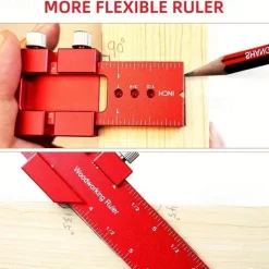 Upgrade Your Woodworking with this Precision Pocket Ruler: Aluminum Slide Ruler with Inch and Metric Measurements, T-Type Scribing, and Square Layout Tool