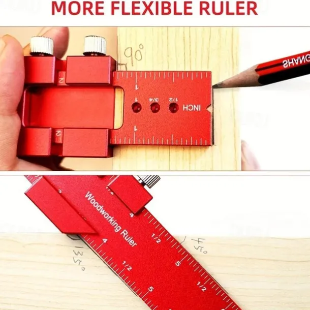 Upgrade Your Woodworking with this Precision Pocket Ruler: Aluminum Slide Ruler with Inch and Metric Measurements, T-Type Scribing, and Square Layout Tool