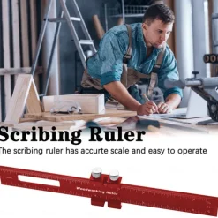 Upgrade Your Woodworking with this Precision Pocket Ruler: Aluminum Slide Ruler with Inch and Metric Measurements, T-Type Scribing, and Square Layout Tool