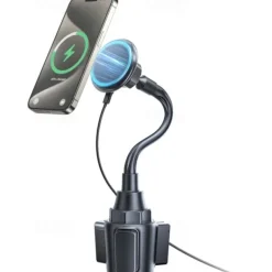 Upgraded for MagSafe Cup Holder Charger, MagSafe Car Mount Charger 15W Fast Charging with Adjustable Gooseneck for iPhone 16 15 14 13 12 Pro Max Plus Mini MagSafe Case